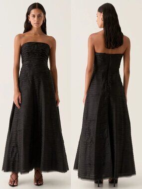 Aje Soundscape Maxi Dress Black Strapless Ruffle Tiered Size US 4 AU 8